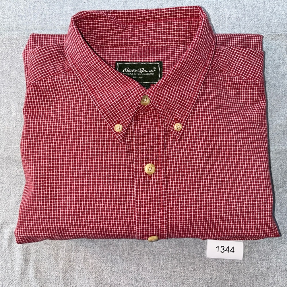 Eddie Bauer Shirt Men's Large Heavy Cottton Red White Gingham Check - Picture 10 of 10